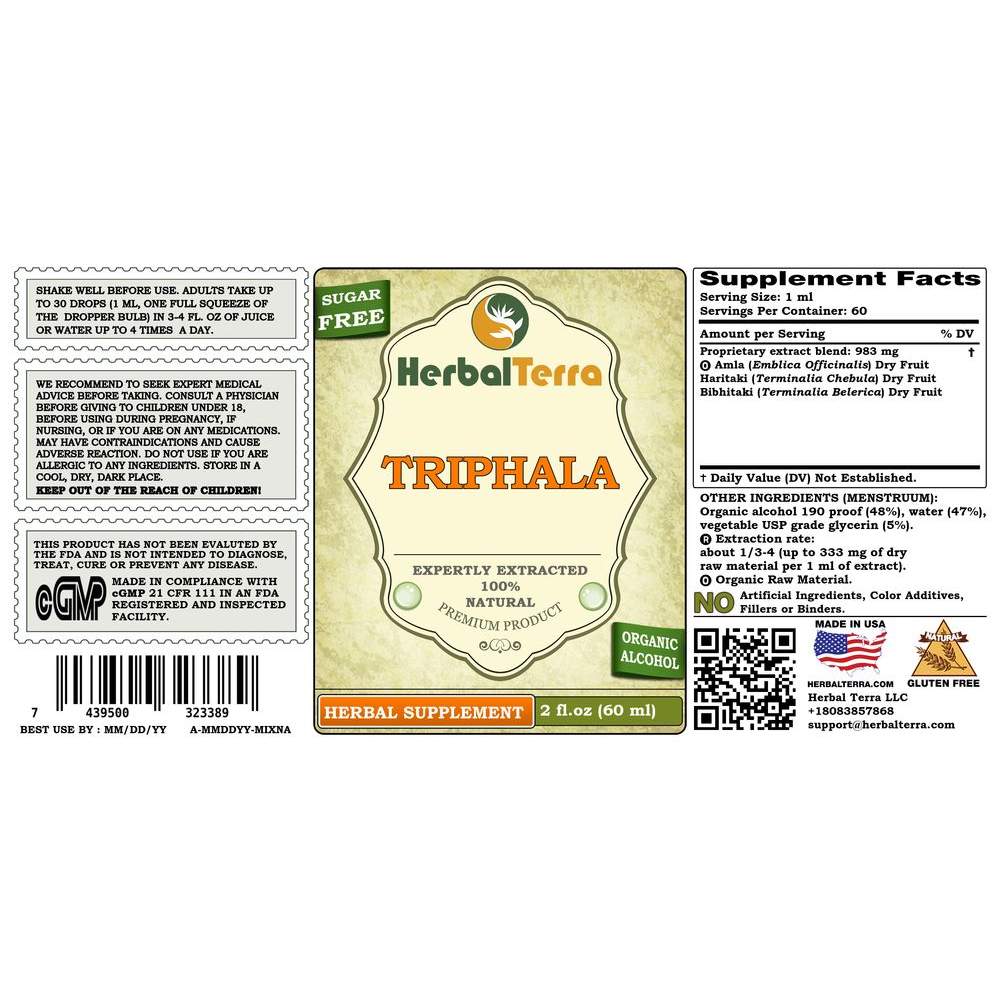 Triphala Herbal Formula, Certified Organic Amlaki (Emblica Officinalis), Haritaki (Terminalia